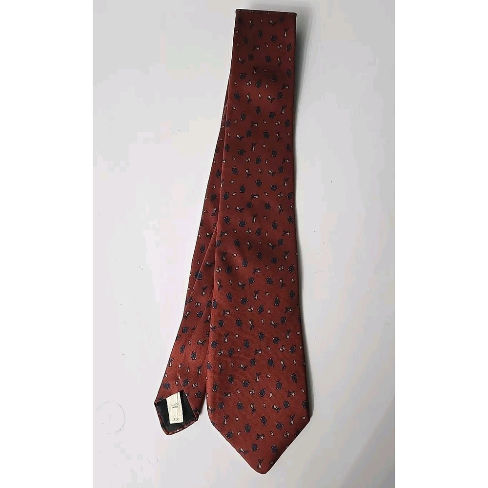 VTG OSCAR DE LA RENTA Couture MAROON/BLUE Oval‎ Print 100% SILK Men's NECK TIE